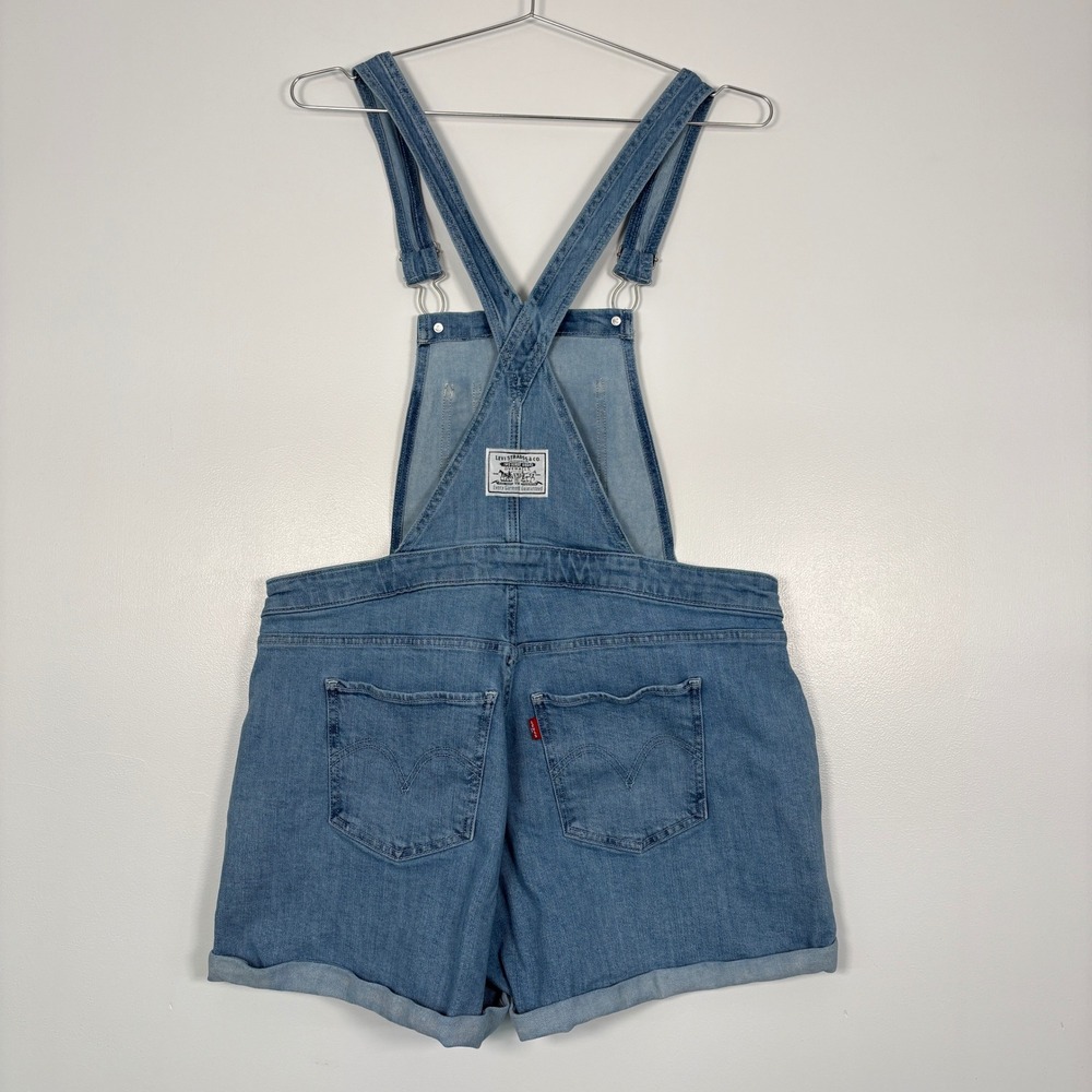 Levi's Women Shortalls 16W Light Blue Denim Stretch Bib Overalls Shorts - Picture 6 of 16